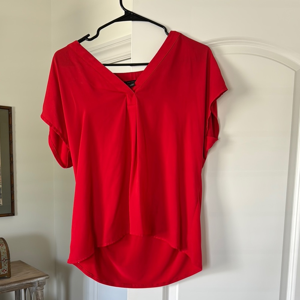 Ann Taylor Red Flutter Sleeve Blouse